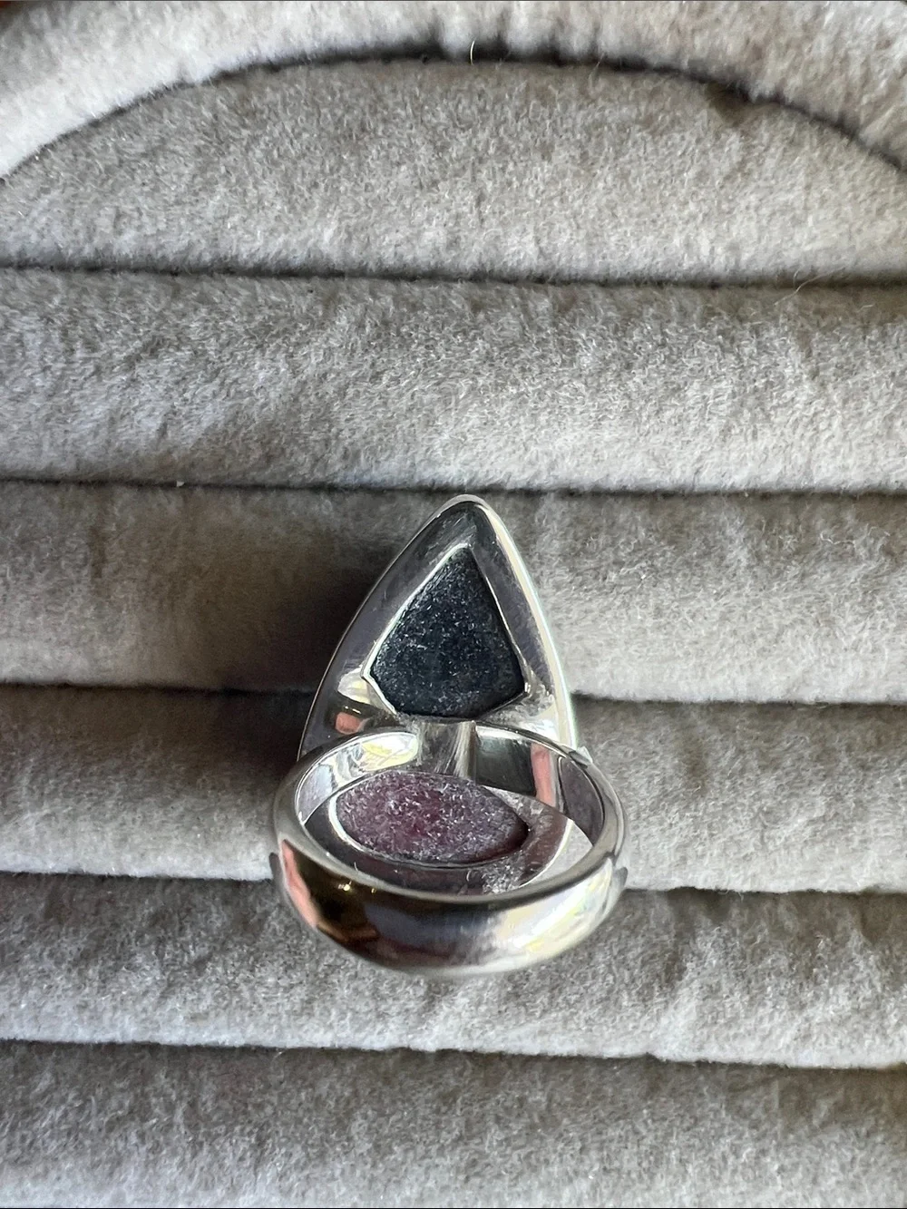 Two-Tone Rhodonite Teardrop Sterling Silver Ring